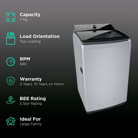 BOSCH 7 kg 5 Star Fully Automatic Top Load Washing Machine (Series 2, WOE703S0IN, ExpertCare Wash System, Silver)