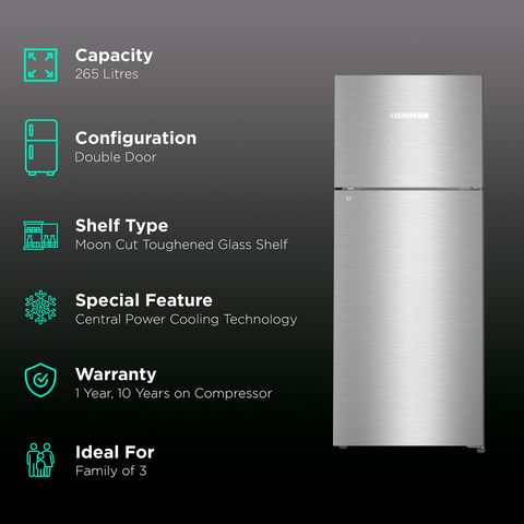 LIEBHERR 265 Litres 3 Star Frost Free Double Door Refrigerator with Forced Air Cooling (TCSL 2620 Comfort, Edelstahllook)