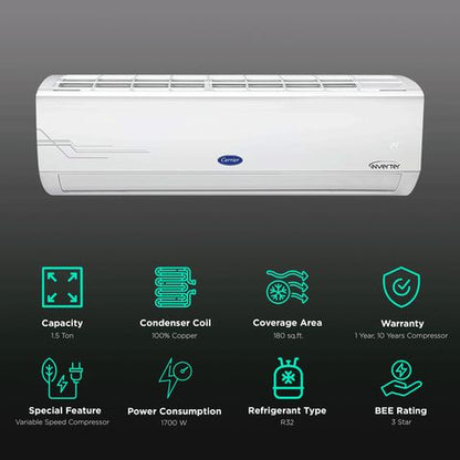 Carrier Ester CXI 4 in 1 Convertible 1.5 Ton 3 Star Flexicool Inverter Split AC with Auto Clean Function (2022 Model, Copper Condenser, CAI18ES3R30F1)