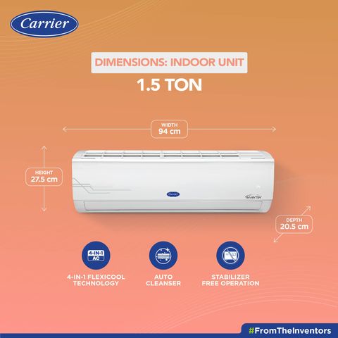 Carrier Ester CXI 4 in 1 Convertible 1.5 Ton 3 Star Flexicool Inverter Split AC with Auto Clean Function (2022 Model, Copper Condenser, CAI18ES3R30F1)