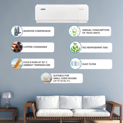 Blue Star 4 in 1 Convertible 1 Ton 3 Star Inverter Split AC with Dust Filter (2022 Model, Copper Condenser, IA312INU)