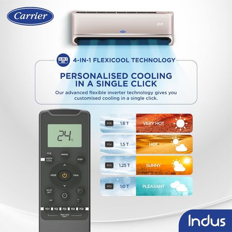 Carrier Indus CXI 4 in 1 Convertible 1.5 Ton 3 Star Hybridjet Inverter Split Smart AC with Dust Filter (2022 Model, Copper Condenser, CAI18IN3R31F1)