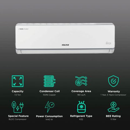 Voltas Executive 1.5 Ton 5 Star Inverter Split AC (Copper Condenser, Triple Filter Protection, 185V EAZS)