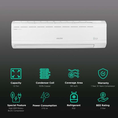 VOLTAS Executive 5 in 1 Convertible 1.5 Ton 3 Star Adjustable Inverter Split AC with Anti Microbial Protection (Copper Condenser, 183V EAZZ)