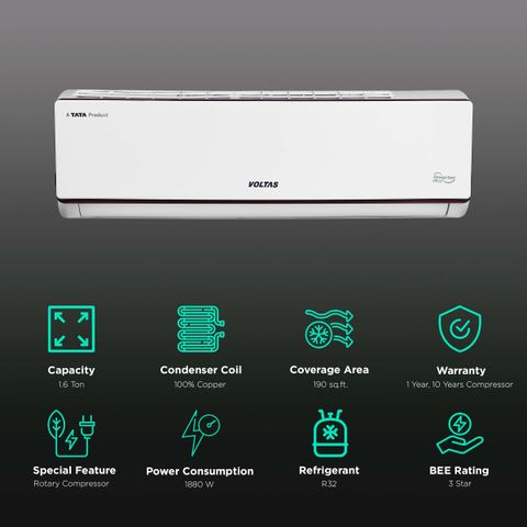 VOLTAS Zenith 2 in 1 Convertible 1.6 Ton 3 Star Inverter Split AC with Anti Bacteria Filter (2021 Model, Copper Condenser, 193V ADJ)