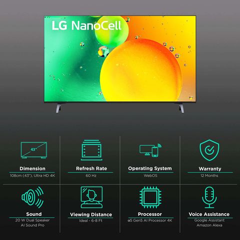 LG NANO75 108 cm (43 inch) 4K Ultra HD Nano Cell Smart WebOS TV with Voice Assistance (2022 model)