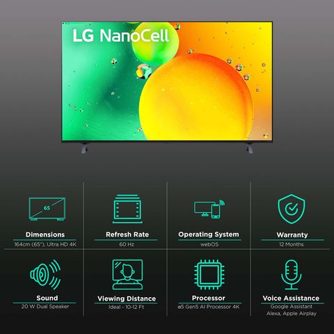 LG NANO75 164 cm (65 inch) 4K Ultra HD Nano Cell Smart WebOS TV with Voice Assistance (2022 model)