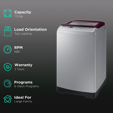 SAMSUNG 7.5 kg Inverter Fully Automatic Top Load Washing Machine (WA75A4022FS/TL, Diamond Drum, Imperial Silver)