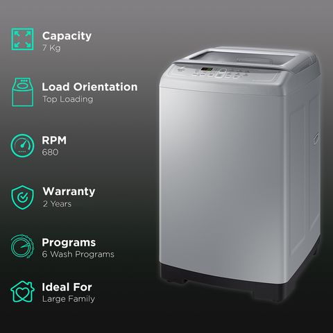 SAMSUNG 7 kg Inverter Fully Automatic Top Load Washing Machine (WA70A4002GS/TL, Diamond Drum, Imperial Silver)