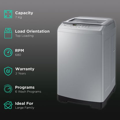 SAMSUNG 7 kg Inverter Fully Automatic Top Load Washing Machine (WA70A4002GS/TL, Diamond Drum, Imperial Silver)