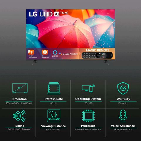 LG UQ80 139 cm (55 inch) 4K Ultra HD LED Smart WebOS TV with Voice Assistance (2022 model)