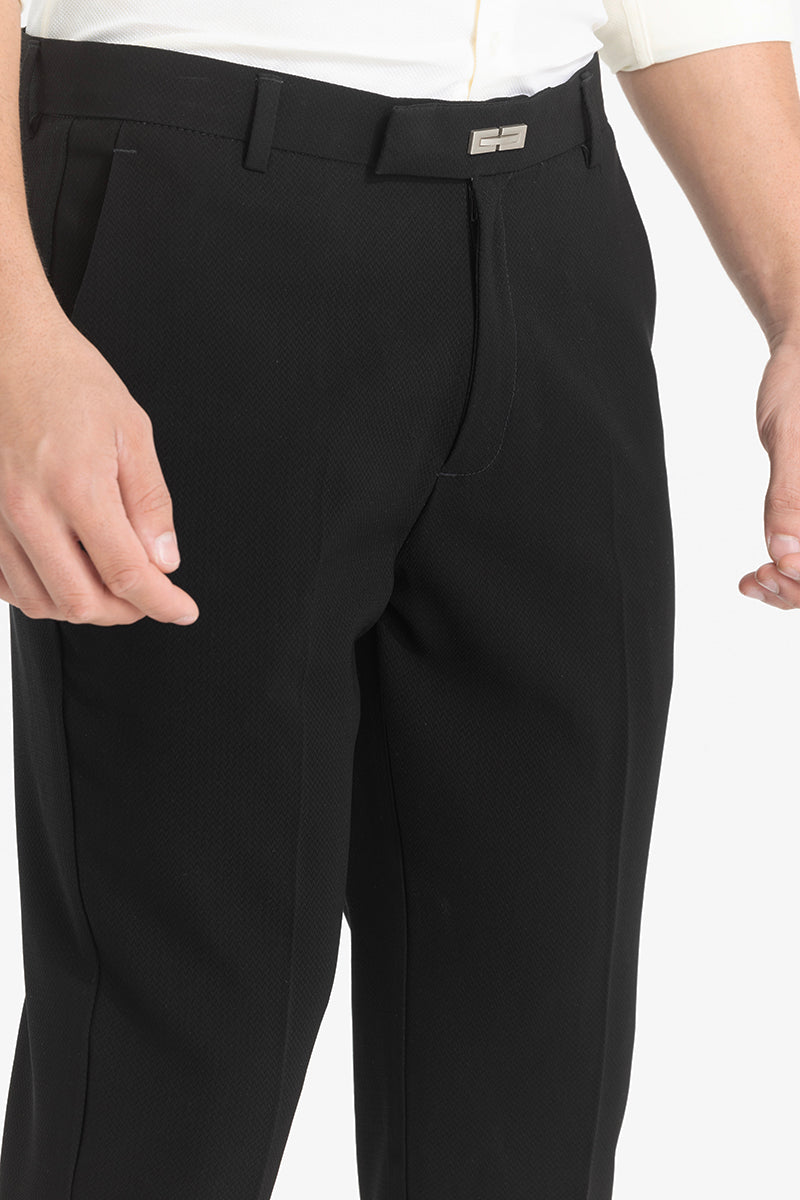 Black Self-Design Formal Trousers