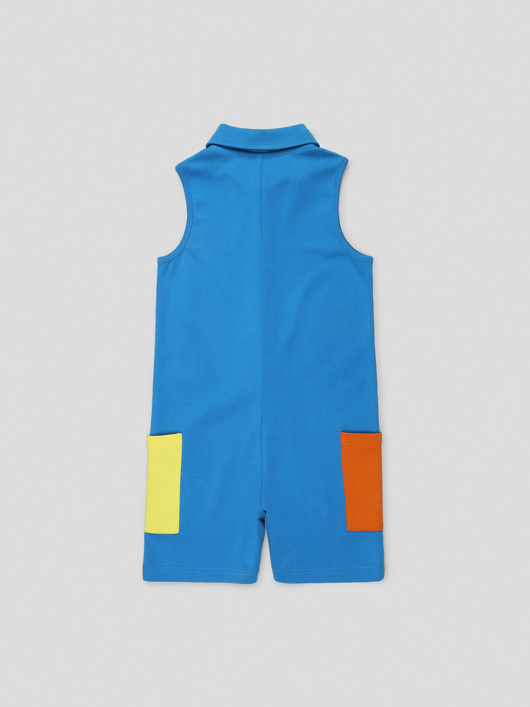 Classic Cotton Collared Color Block Romper For Girls