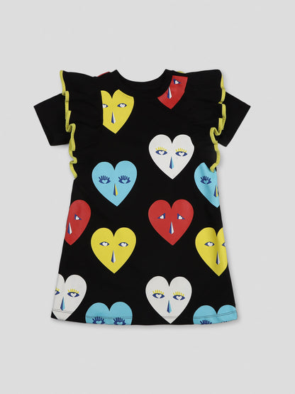 Fancy Black Heart Printed Dress for Girls