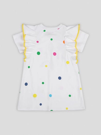 Stylish Printed White Cotton Dress for Girls