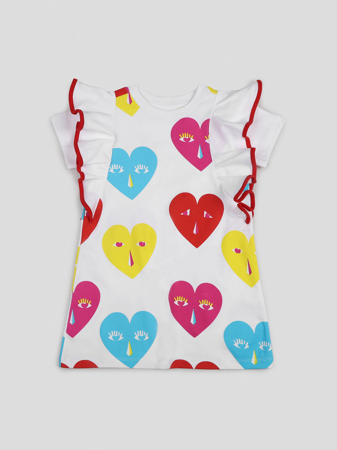 Trendy White Heart Printed Dress for Girls