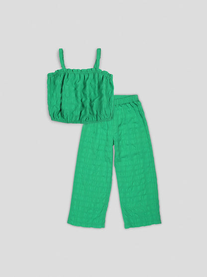 Fancy Aqua Crop Top Pant Set For Girls