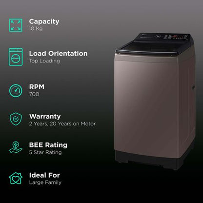 SAMSUNG 10 kg 5 Star Fully Automatic Top Load Washing Machine (WA10BG4686BRTL, in-built Heater, Rose Brown)