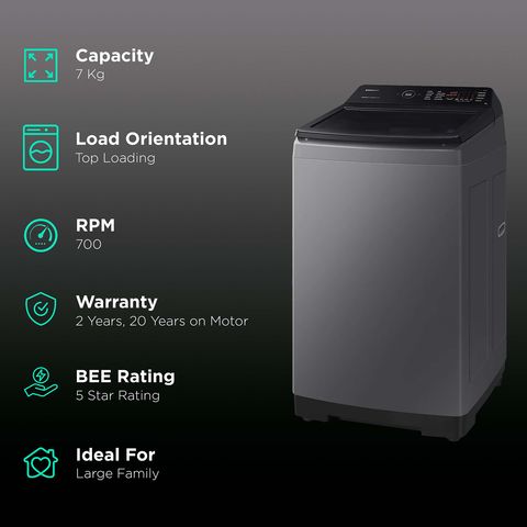 SAMSUNG 7 kg 5 Star Fully Automatic Top Load Washing Machine (WA70BG4545BDTL, Diamond Drum, Dark Gray)