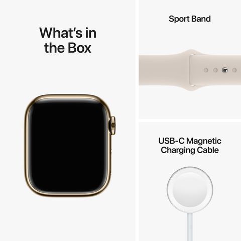 Apple Watch Series 8 GPS + Cellular with Sports Band (41mm Retina LTPO OLED Display, Gold Stainless Steel Case)