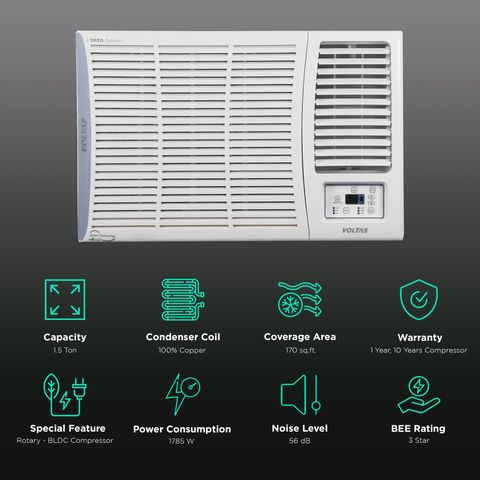 VOLTAS Vertis 2 in 1 Convertible 1.5 Ton 3 Star Inverter Window AC with Anti-Dust Filter (2023 Model, Copper Condenser, 183V Vertis Elite)