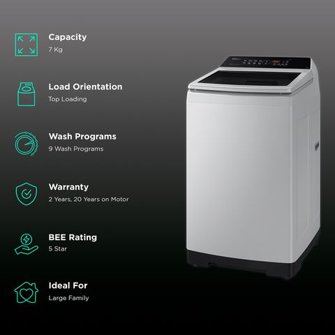 SAMSUNG 7 Kg 5 Star Inverter Fully Automatic Top Load Washing Machine (WA70BG4441YYTL, Ecobubble Technology, Lavender Grey)