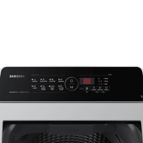 SAMSUNG 7 Kg 5 Star Inverter Fully Automatic Top Load Washing Machine (WA70BG4441YYTL, Ecobubble Technology, Lavender Grey)