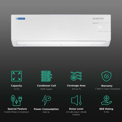 Blue Star 5 in 1 Convertible 1.2 Ton 3 Star Inverter Split AC with Dust Filter (2023 Model, Copper Condenser, IA315YNU)