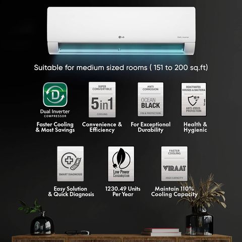 LG 5 in 1 Convertible 2 Ton 3 Star Hot & Cold Dual Inverter Split AC with 4-Way Swing (2023 Model, Copper Condenser, RS-H24VNXE)