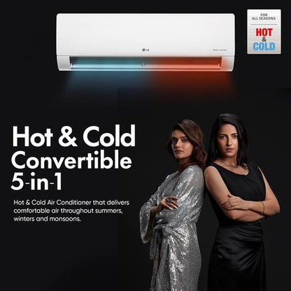 LG 5 in 1 Convertible 2 Ton 3 Star Hot & Cold Dual Inverter Split AC with 4-Way Swing (2023 Model, Copper Condenser, RS-H24VNXE)