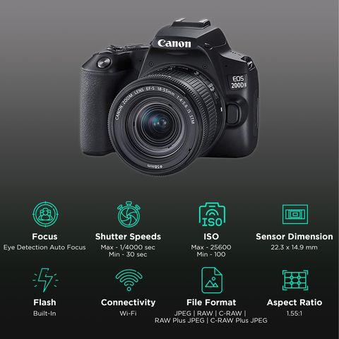 Canon EOS 200D II 24.1 MP DSLR Camera (18 - 55 mm lens, 22.3 x 14.9 mm, Optical Image Stabilization)