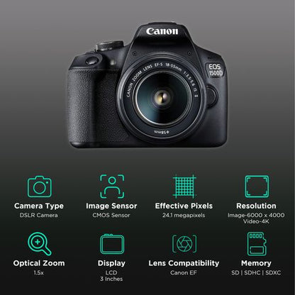 Canon EOS 1500D 24.1MP DSLR Camera (18-55 mm Lens, 22.3 x 14.9 mm Sensor, Optical Image Stabilization)