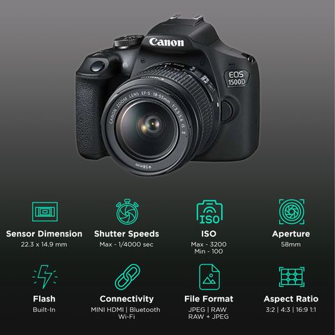 Canon EOS 1500D 24.1MP DSLR Camera (18-55 mm Lens, 22.3 x 14.9 mm Sensor, Optical Image Stabilization)