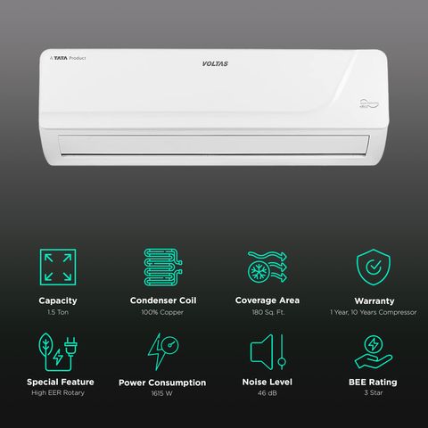 VOLTAS Vectra Platina 4 in 1 Convertible 1.5 Ton 3 Star Inverter Split AC with Anti Dust Filter (2023 Model, Copper Condenser)