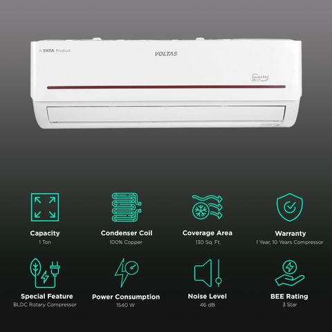 VOLTAS Vertis 5 in 1 Convertible 1 Ton 3 Star Hot and Cold Inverter Split AC with 4-Way Swing (2023 Model, Copper Condenser, 123VH Vertis Prism)