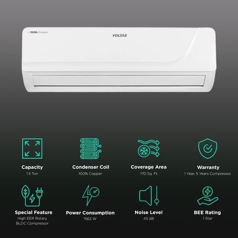 VOLTAS Vectra 1.5 Ton 1 Star Hot and Cold Split AC (2023 Model, Copper Condenser, Anti Dust Filter, 18H Vectra Platina)