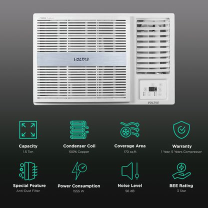 VOLTAS Vectra 1.5 Ton 3 Star Window AC (2023 Model, Copper Condenser, Anti Dust Filter, 183 Vectra Pearl )