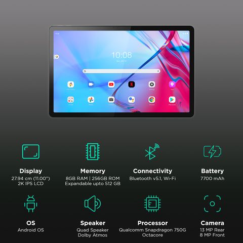 Lenovo Tab P11 Wi-Fi+5G Android Tablet (11 Inch, 8GB RAM, 256GB ROM, Storm Grey)