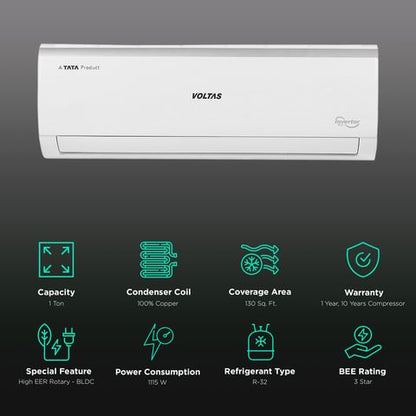 VOLTAS Vertis Elite 5 in 1 Convertible 1 Ton 3 Star Inverter Split AC with 4-Way Swing (2023 Model, Copper Condenser, 123V Vertis Elite Marvel)