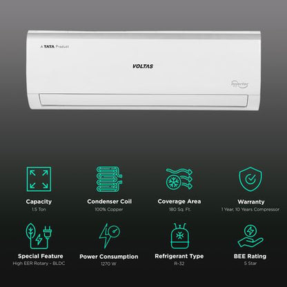 VOLTAS Vertis 5 in 1 Convertible 1.5 Ton 5 Star Inverter Split AC with 4-Way Swing (2023 Model, Copper Condenser, 185V Vertis Elite Marvel)