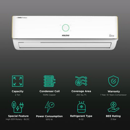 VOLTAS Vertis Exotica 5 in 1 Convertible 2 Ton 3 Star Inverter Split AC with 4-Way Swing (2023 Model, Copper Condenser, 243V Vertis Exotica Marvel)