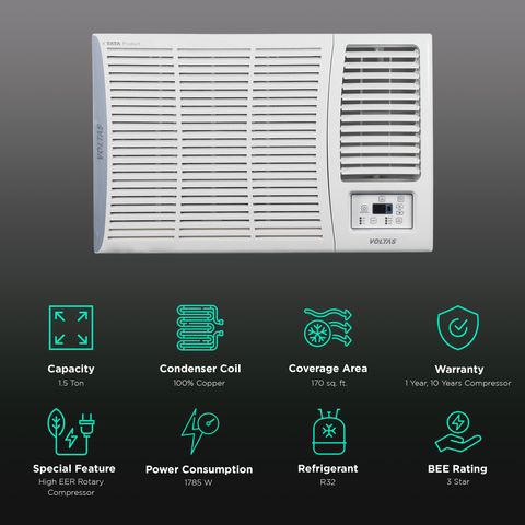 VOLTAS Vertis 2 in 1 Convertible 1.5 Ton 3 Star Inverter Window AC with Anti-Dust Filter (2023 Model, Copper Condenser, 183V Vertis Elite Marvel)