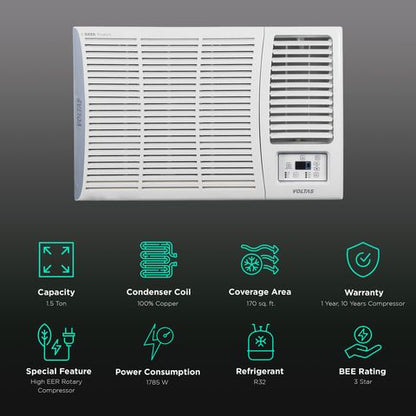 VOLTAS Vertis 2 in 1 Convertible 1.5 Ton 3 Star Inverter Window AC with Anti-Dust Filter (2023 Model, Copper Condenser, 183V Vertis Elite Marvel)