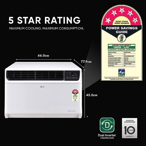 LG 4 in 1 Convertible 1.5 Ton 5 Star Dual Inverter Window AC with Smart Diagnosis System (2023 Model, Copper Condenser, RW-Q18WUZA)