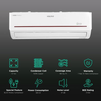 VOLTAS Vectra 4 in 1 Convertible 1.5 Ton 3 Star Inverter Split AC with Auto Clean Function (2023 Model, Copper Condenser, 183V Vectra Prism)