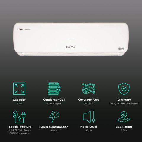 VOLTAS 243VH Vertis Elegant 2 Ton 3 Star Inverter Split AC (Copper Condenser, Dust and Anti-Bacterial Filter)