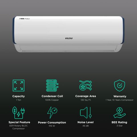 VOLTAS 123v Vectra Pearl Marvel 4 in 1 Convertible 1 Ton 3 Star Inverter Split AC with Auto Clean Function (2023 Model, Copper Condenser)