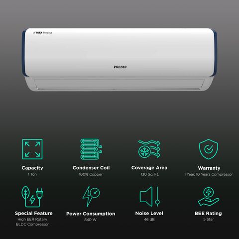 VOLTAS Vectra Pearl 4 in 1 Convertible 1 Ton 5 Star Inverter Split AC with Anti Dust Filter (2023 Model, Copper Condenser, 125V Vectra Pearl Marvel)