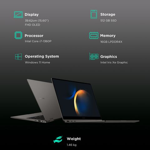 SAMSUNG Galaxy Book 3 360 Intel Evo Core i7 13th Gen (15.6 inch, 16GB, 512GB, Windows 11 Home, MS Office 2021, Intel Iris Xe, Full HD OLED Display, Graphite, NP750QFG-KA1IN)