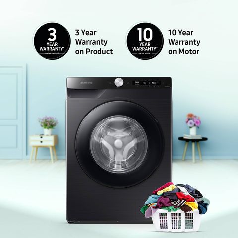 SAMSUNG 12 kg 5 Star Inverter Fully Automatic Front Load Washing Machine (WW12T504DAB/TL, Built-In Heater, Black Caviar)